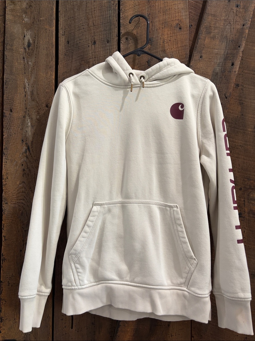 Carhartt WIP Cream Crewneck Hoodie with Burgundy Logo